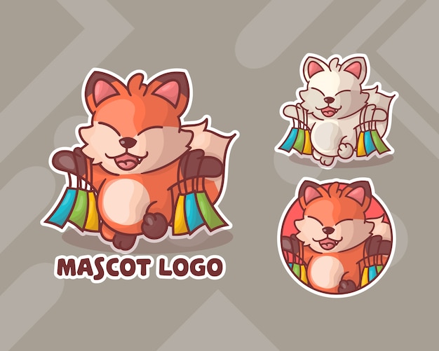 Set van schattig shoping fox mascotte-logo met optioneel uiterlijk.