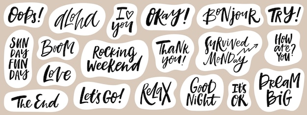 Vector set van schattige belettering stickers ontwerpelementen voor planner of dagboek objecten voor organisator