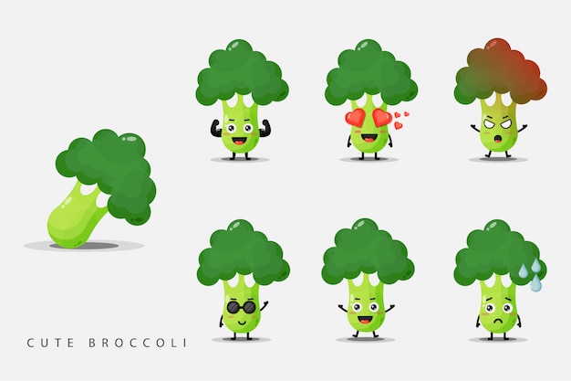 Set van schattige broccoli plantaardige mascottes