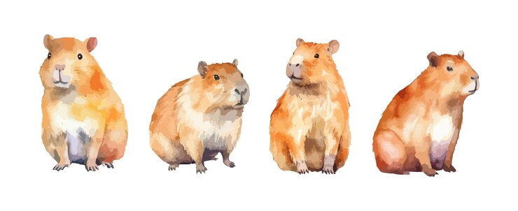 Set van schattige Capibara dieren aquarel geïsoleerd op witte achtergrond vectorillustratie