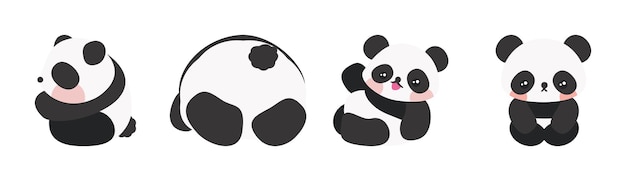 Set van schattige Cartoon Baby Panda. Verschillende panda poses collectie. Cartoon Panda-collectie
