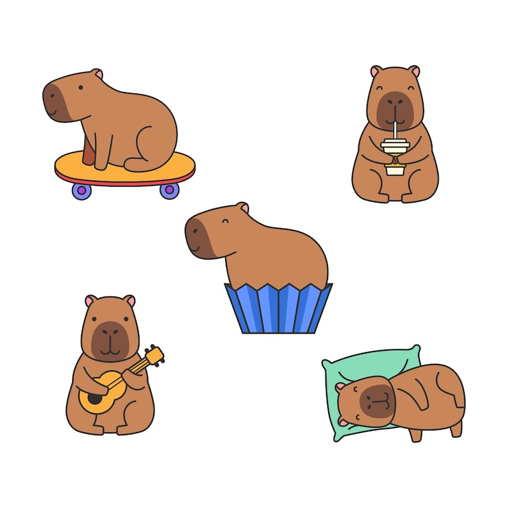 Vector set van schattige cartoon capybaras vector illustratie
