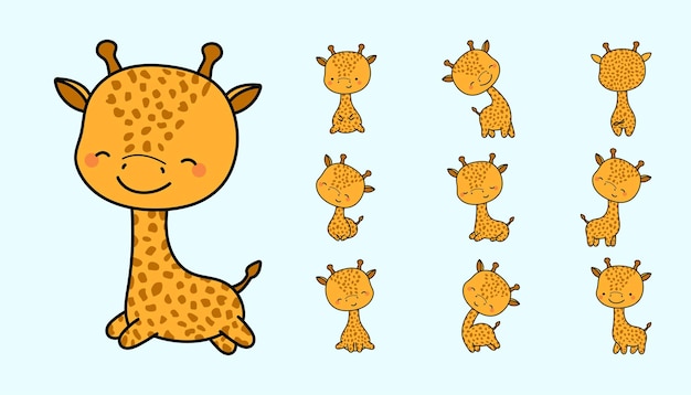 Set van schattige cartoon giraffen in kawaii-stijl