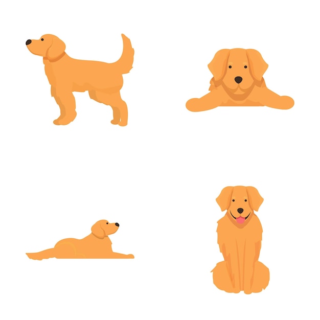 Set van schattige cartoon golden retrievers