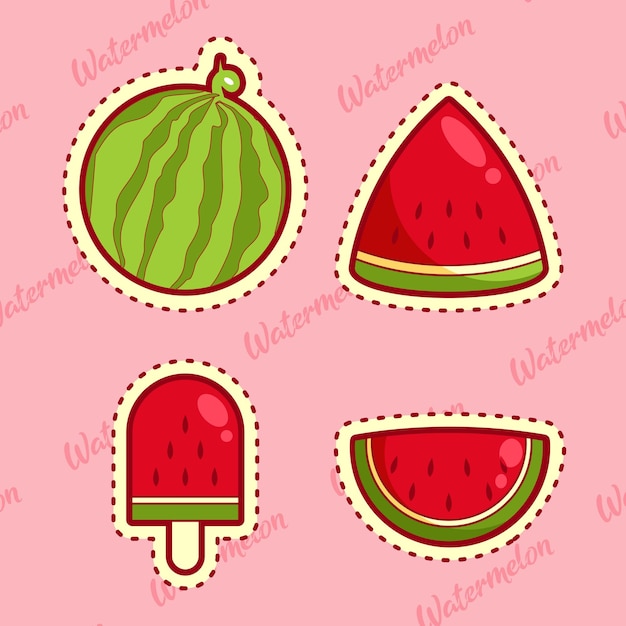 set van schattige cartoon watermeloen sticker