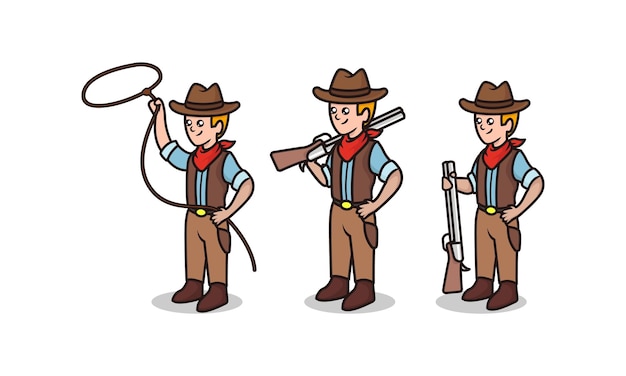 Set van schattige cowboy wilde westen sheriff mascotte ontwerp illustratie