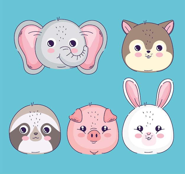 Set van schattige dieren hoofden