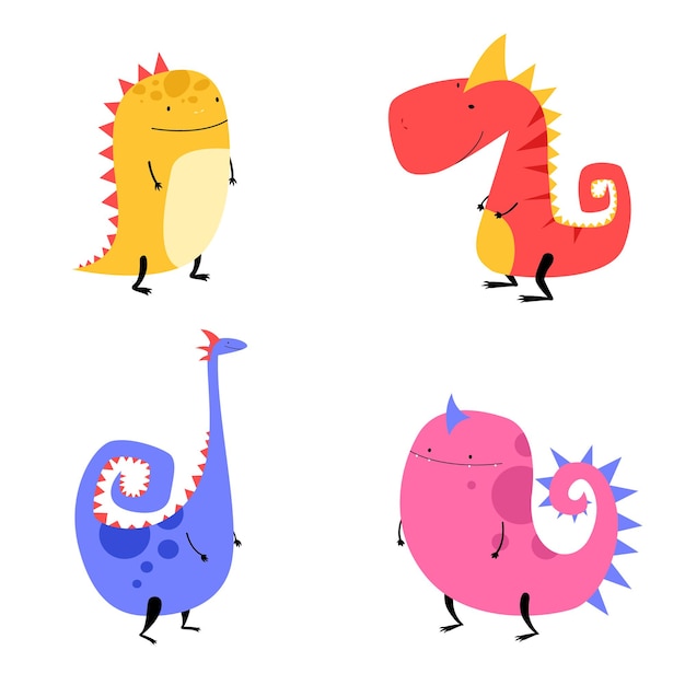 Set van schattige dinosaurussen in hand getrokken stijl voor kinderafdrukken