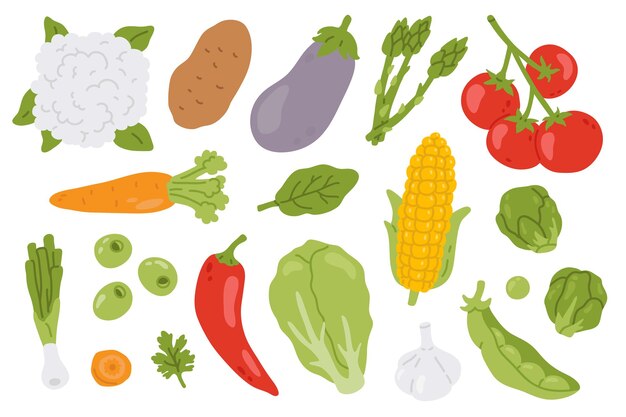 Vector set van schattige doodle groenten