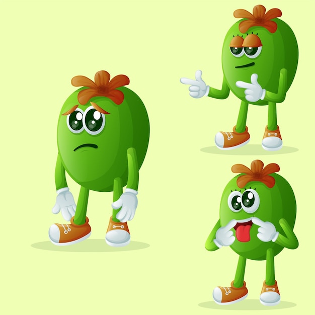 Set van schattige Feijoa personages met verschillende gezichtsuitdrukkingen Perfect voor kinderen merchandise en sticker