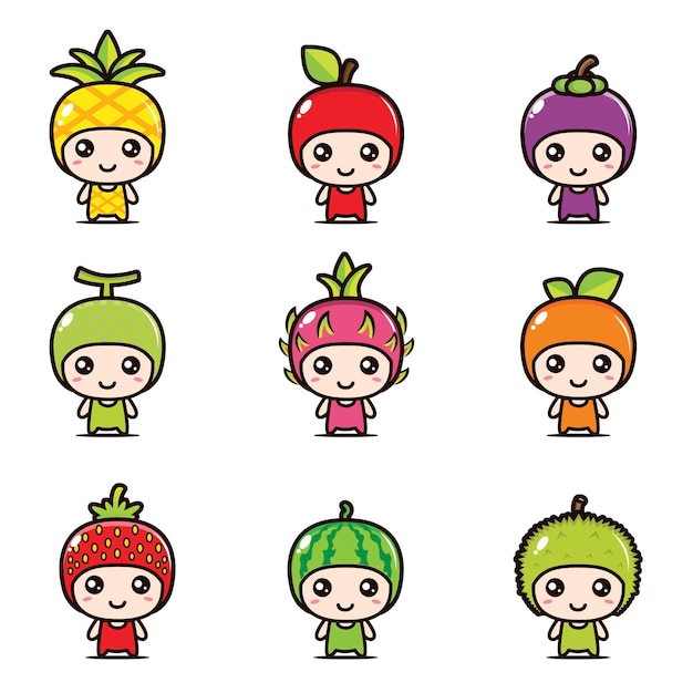 Set van schattige fruit mascotte ontwerpen