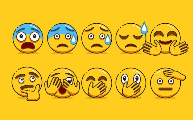 Set van schattige gele Emoji met kaderstijl