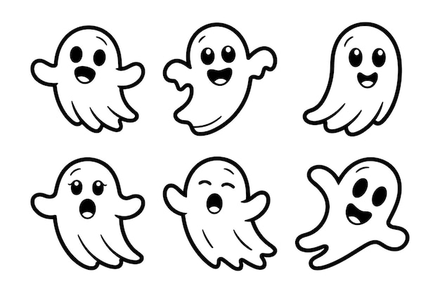 Set van schattige Ghost Line Art Vectors Gelukkige Cartoon Halloween Geesten