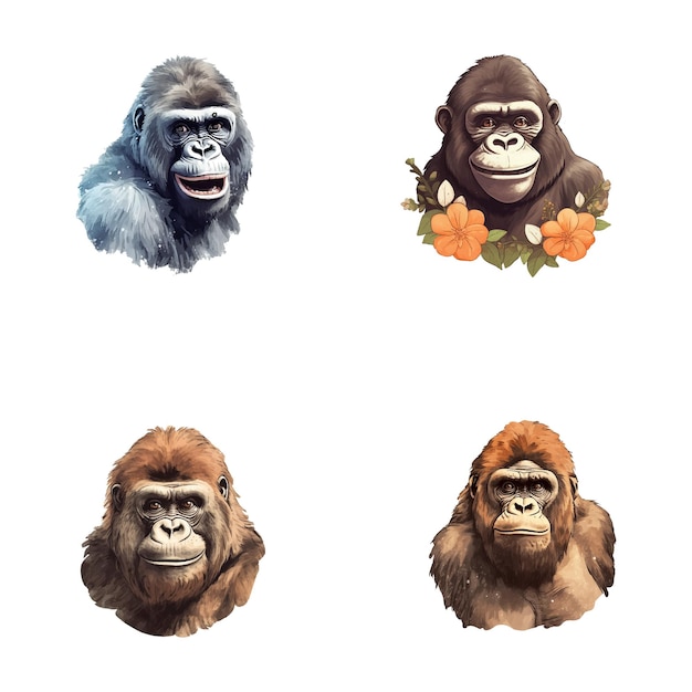 Vector set van schattige gorilla waterverf illustraties safari jungle dieren vector