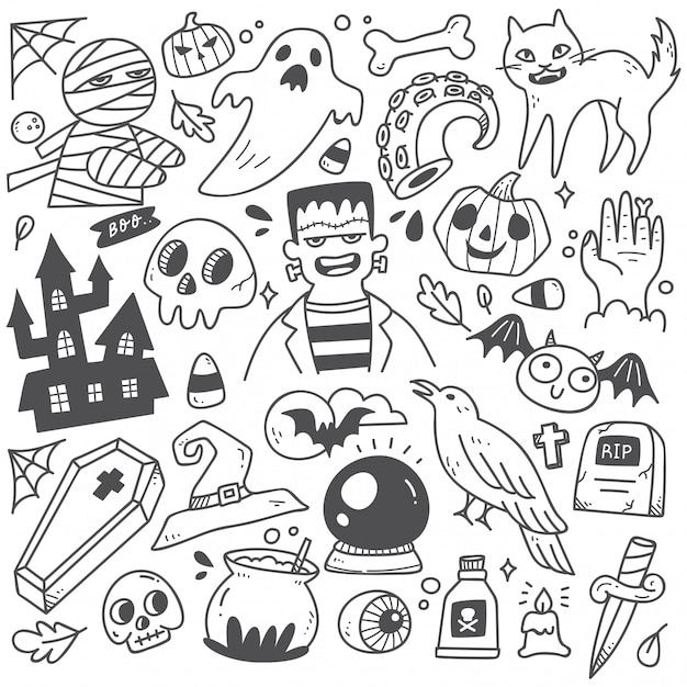 Set van schattige halloween doodles