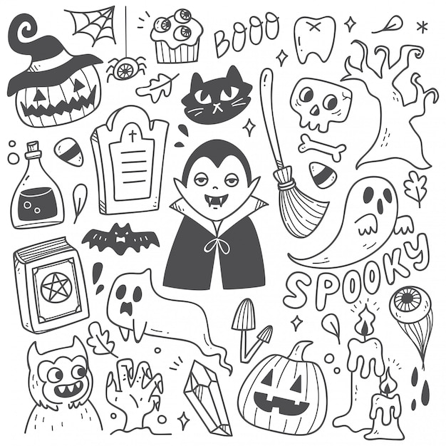 Set van schattige Halloween doodles