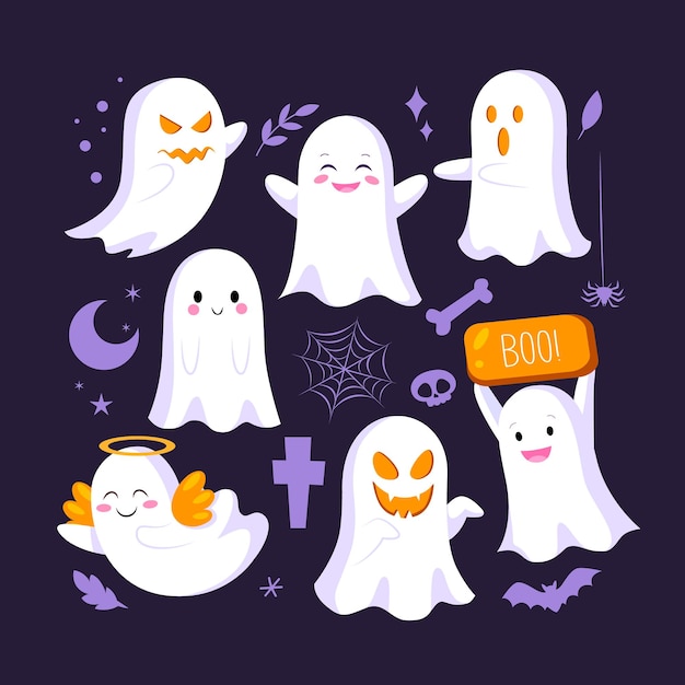 Set van schattige Halloween-spoken. Cartoon karakter vector