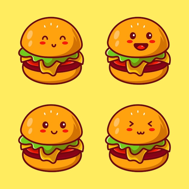 Set van schattige hamburger karakter logo ontwerpsjabloon