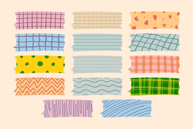 Set van schattige handgetekende washi-tape met abstract patroon