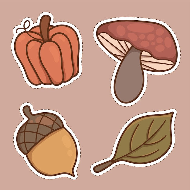 Vector set van schattige herfst herfst seizoen stickers geïsoleerde clipart