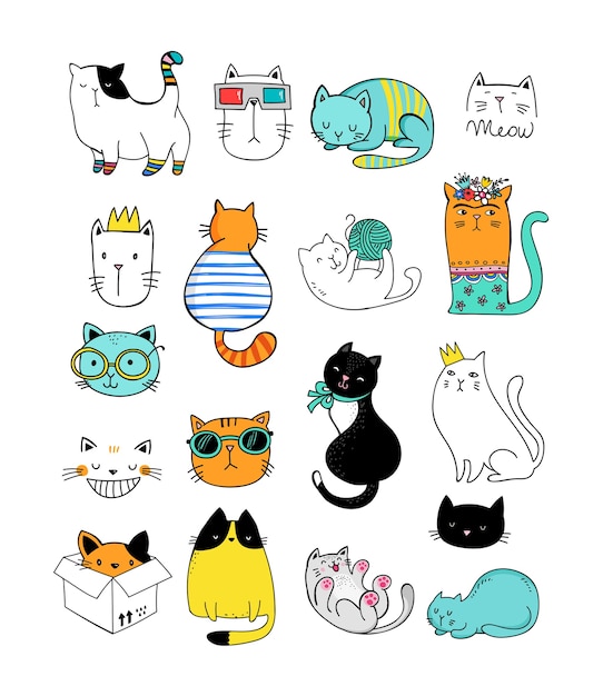 Set van schattige katten doodles