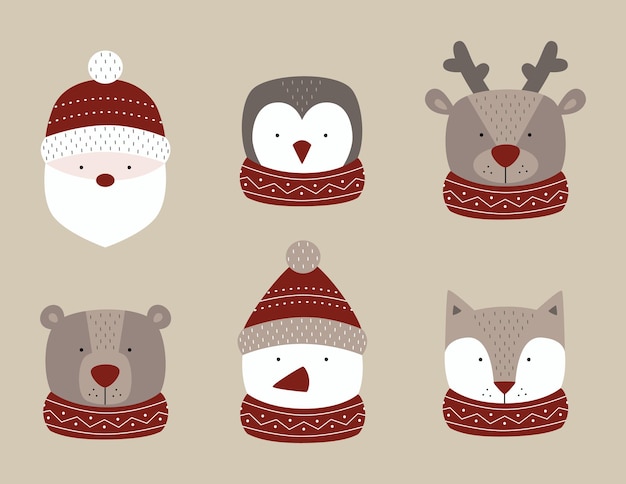 Set van schattige kerst tekens Vector illustratie Scandinavische stijl plat ontwerp