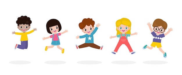 Set van schattige kinderen tekens spelen en springen
