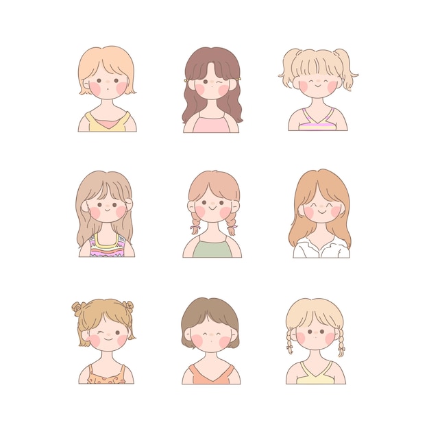 Vector set van schattige meisjes met sticker