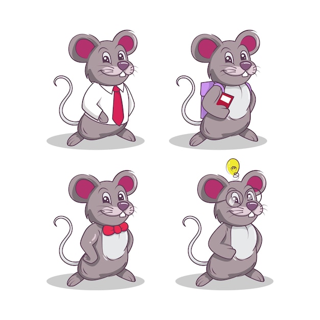 Set van schattige muis mascotte logo-ontwerp
