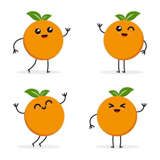 Set van schattige oranje karakter vector illustraties schattig oranje ontwerp voor menu web grafisch ontwerp en kids cartoon