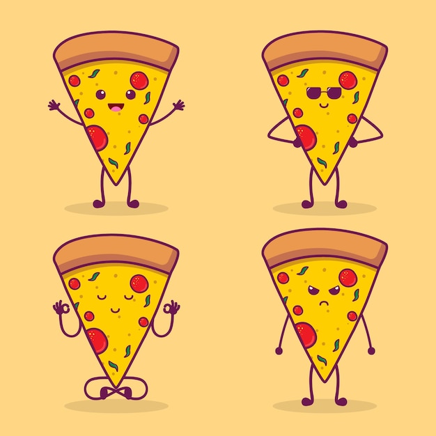 set van schattige pizza-uitdrukkingsillustratie