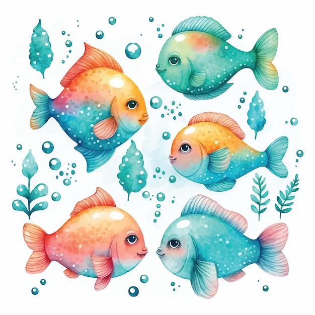 Set van schattige vissen aquarel verf