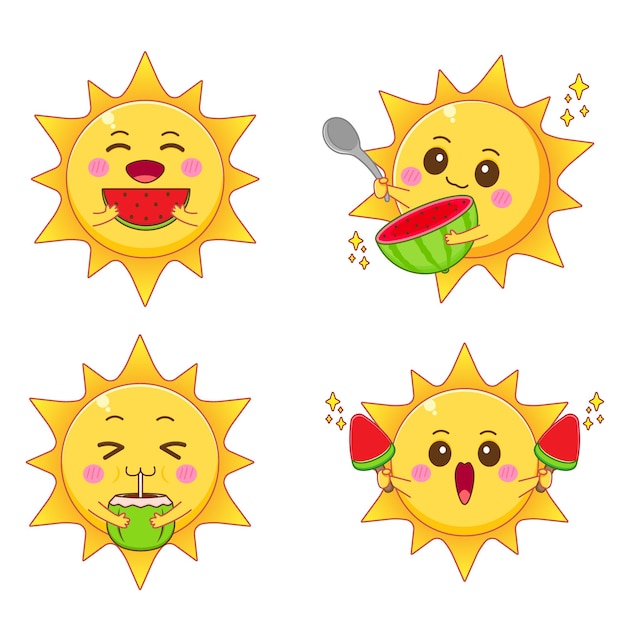 set van schattige zon met zomer concept cartoon afbeelding