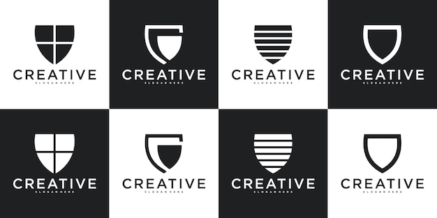 Set van schild logo ontwerpen met creatief concept Premium Vector