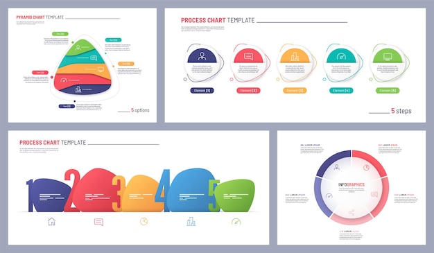 Set van schone en minimalistische vector infographic sjablonen 5 opties