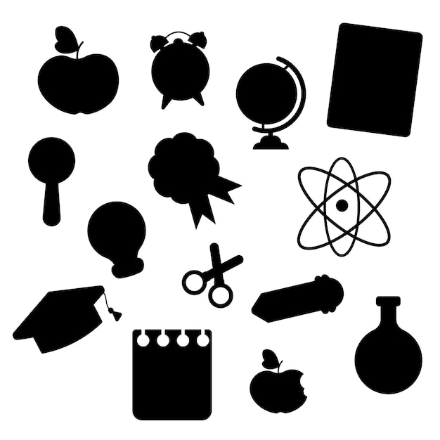 Set van school items silhouet terug naar school vector illustratie