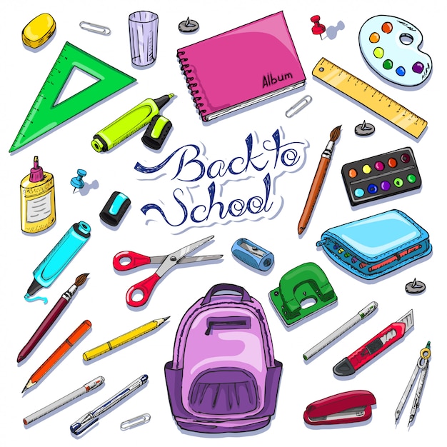 Vector set van school items