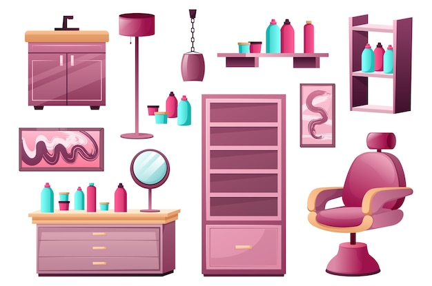 Set van schoonheidsalon meubels Dit is een platte en cartoon stijl ontwerp met