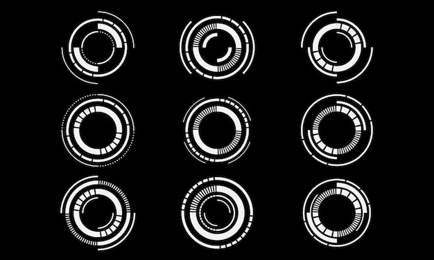 Set van sci-fi witte cirkel gebruikersinterface elementen technologie futuristisch ontwerp modern creatief op zwarte achtergrond vector
