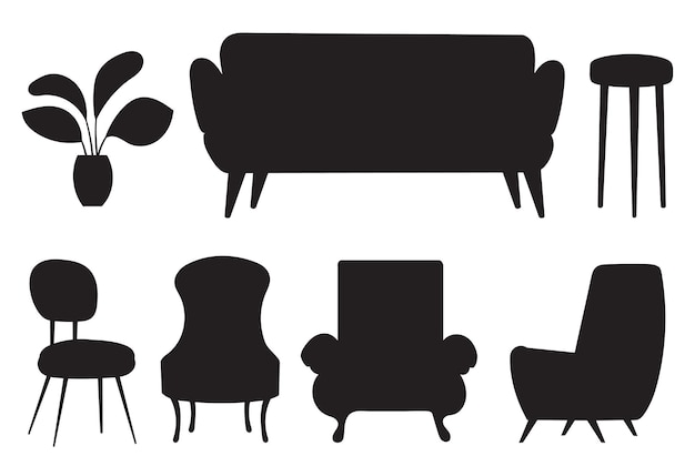 set van silhouet meubelbank en fauteuils vector