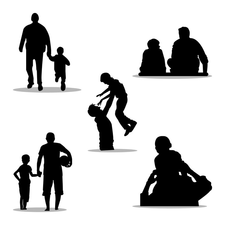 Set van silhouet vader en zoon vlakke afbeelding