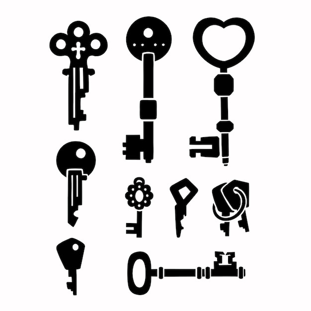 Set van silhouet van technologische deur sleutel symbool vector illustratie