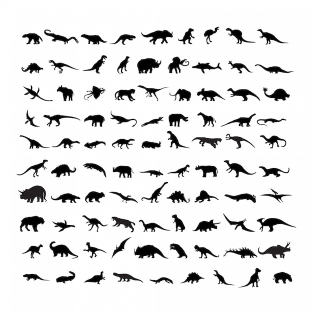 Set van silhouetten van dinosaurussen