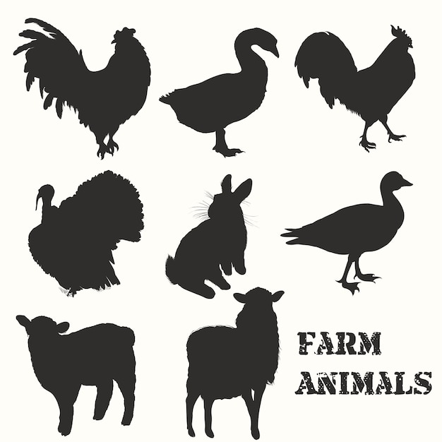 Vector set van silhouetten van vectorboerderijdieren voor ontwerp