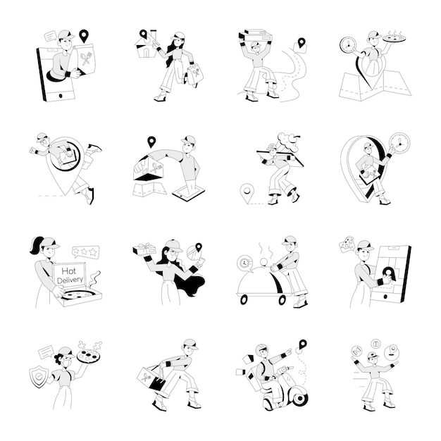 Set van sketch illustraties van de plaats van levering