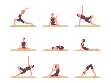 bijwoord Schoolonderwijs Keelholte Set van slanke sportieve jonge vrouwen die yoga-fitnessoefeningen doen |  Premium Vector