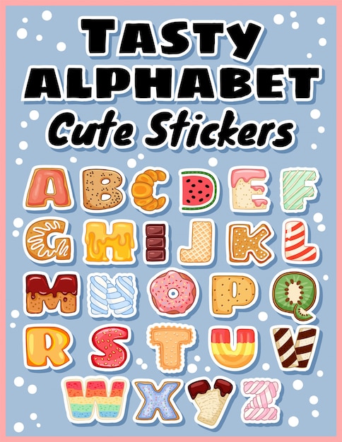 Set van smakelijke alfabet stickers.