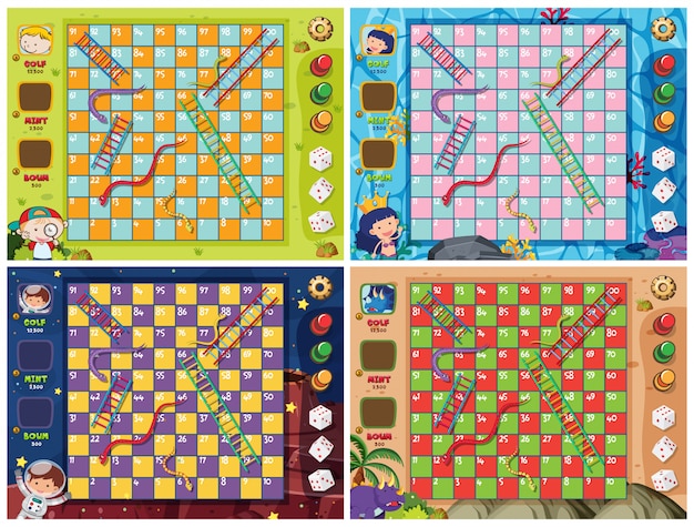 Set van snake ladder game sjabloon