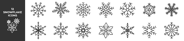 Set van sneeuwvlokken iconen Sneeuwvlok iconen set Sneeuwvlok symbolen Sneeuw pictogram vectorillustratie