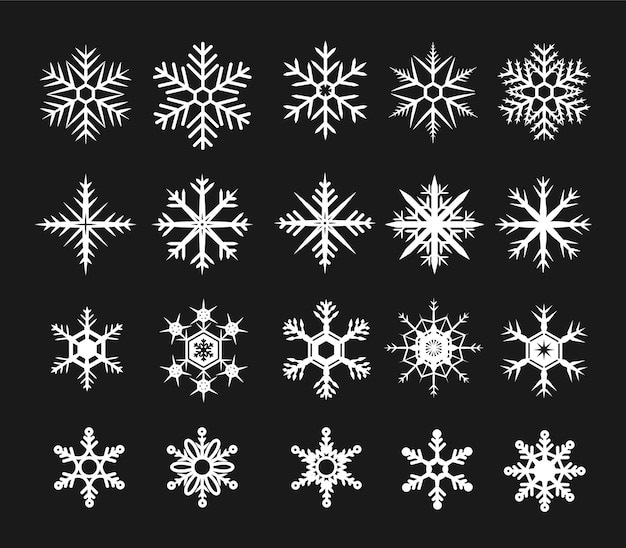 Set van sneeuwvlokken kerstontwerp vector in plat ontwerp en verschillende stijl